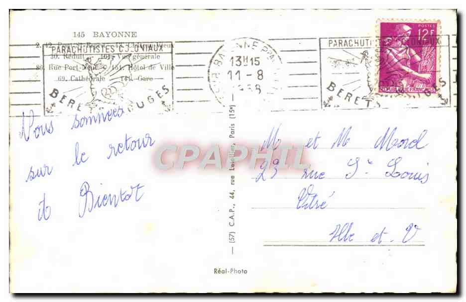 CPM Bayonne Vue Generale Rue Port Hotel de Ville — Verso