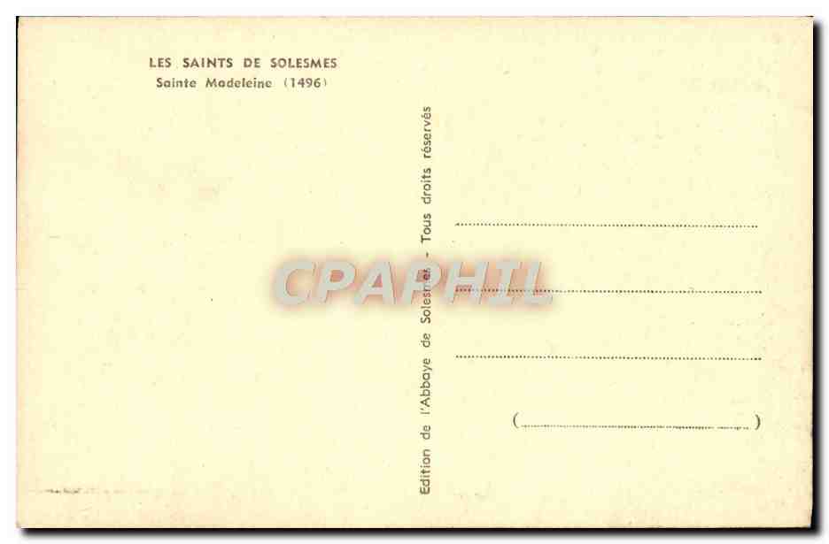 CPA Les Saints De Solesmes Sainte Madeleine — Rückseite