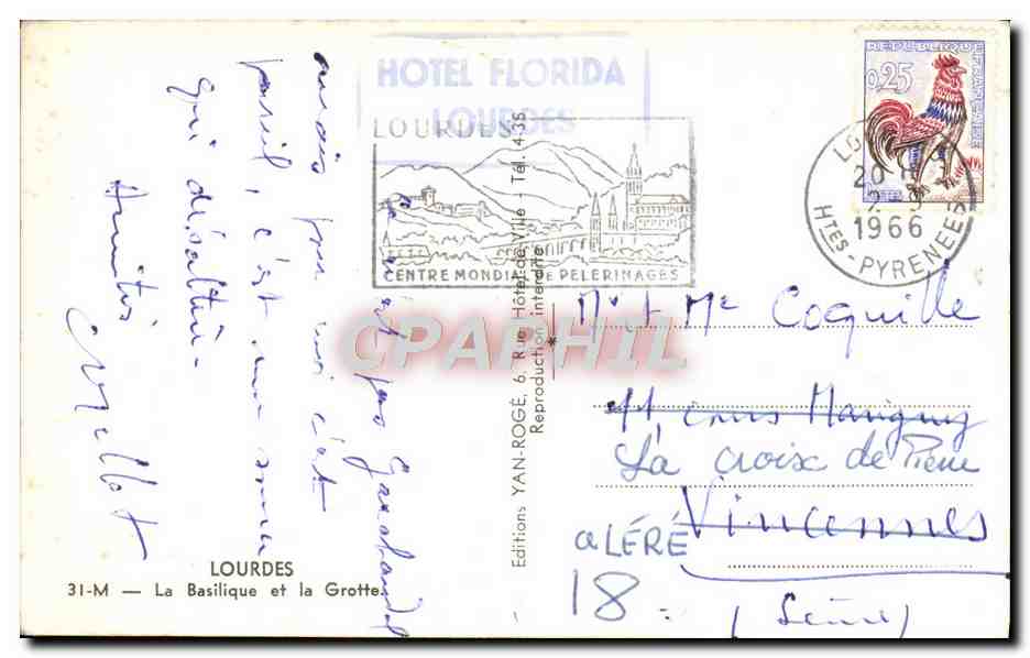 CPA Lourdes La Basilique et la Grotte — Verso