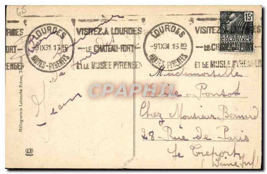 CPA Lourdes La Grotte Et La Basilique — Verso