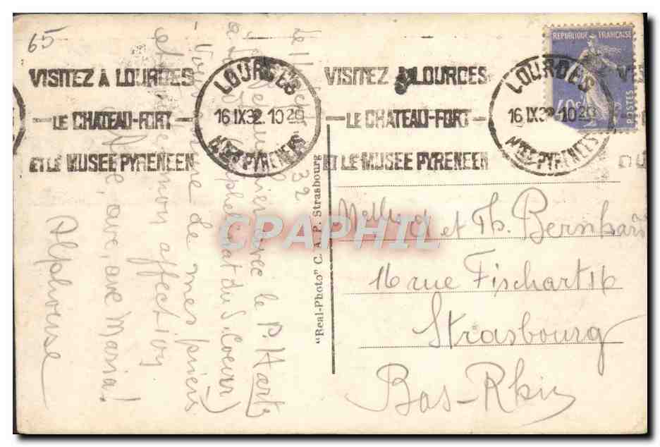 CPA Lourdes La grotte pendant la messe — Verso