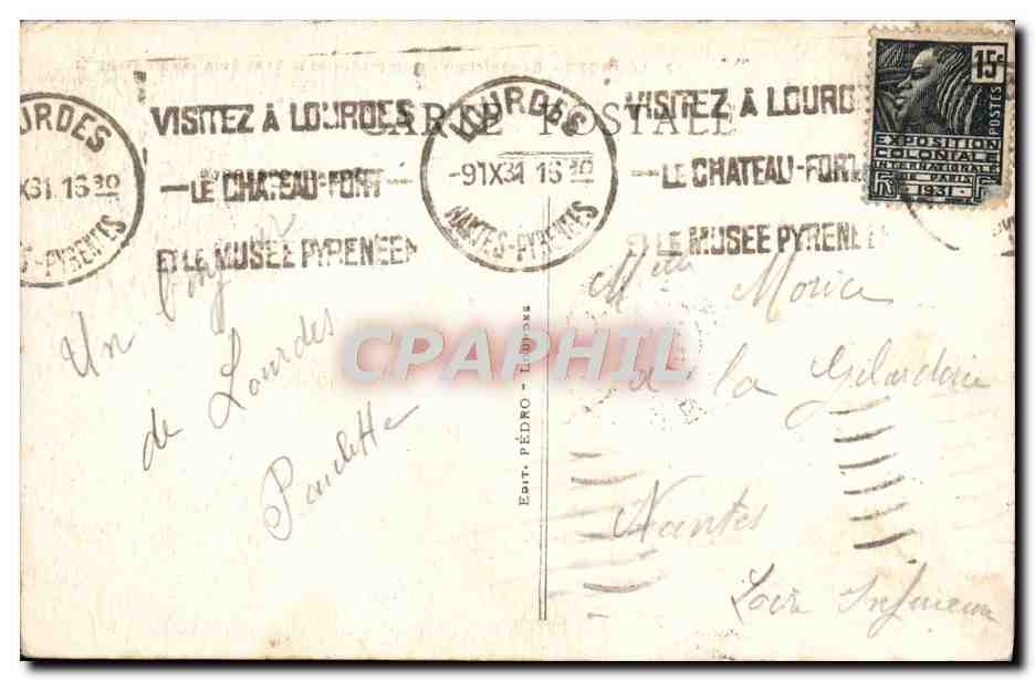 CPA Lourdes Benediction Des Malades et le Tres Saint Sacrement  — Verso