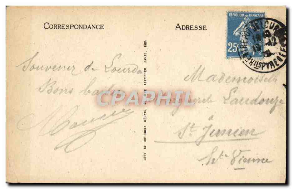 CPA Lourdes La Grotte — Verso