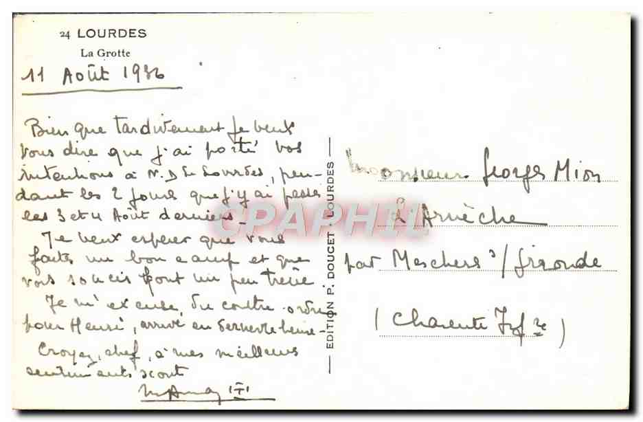 CPA Lourdes La Grotte — Verso