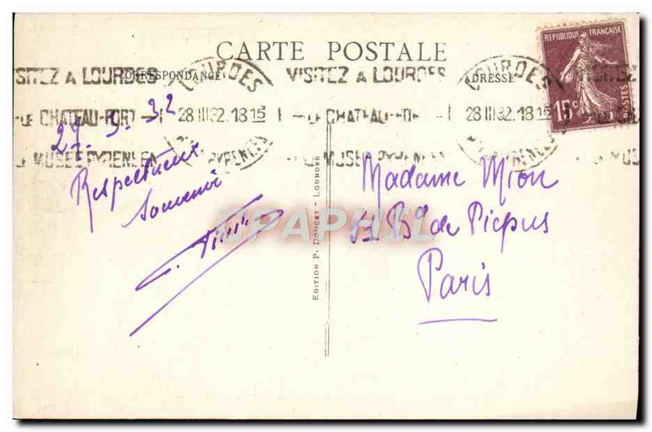 CPA Lourdes Benediction des Malades et le Tres St Sacrement — Verso