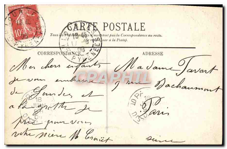 CPA Lourdes La Grotte Les Robinets — Verso