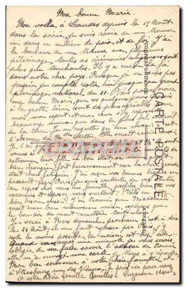 CPA Lourdes La Grotte — Verso