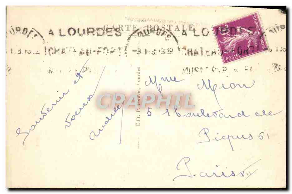 CPA Lourdes La Basilique et le Pic Du Jer — Verso