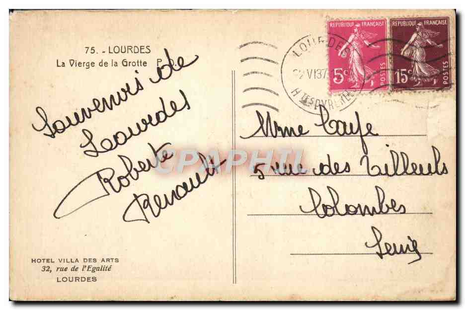 CPA Lourdes La Vierge de la Grotte — Verso