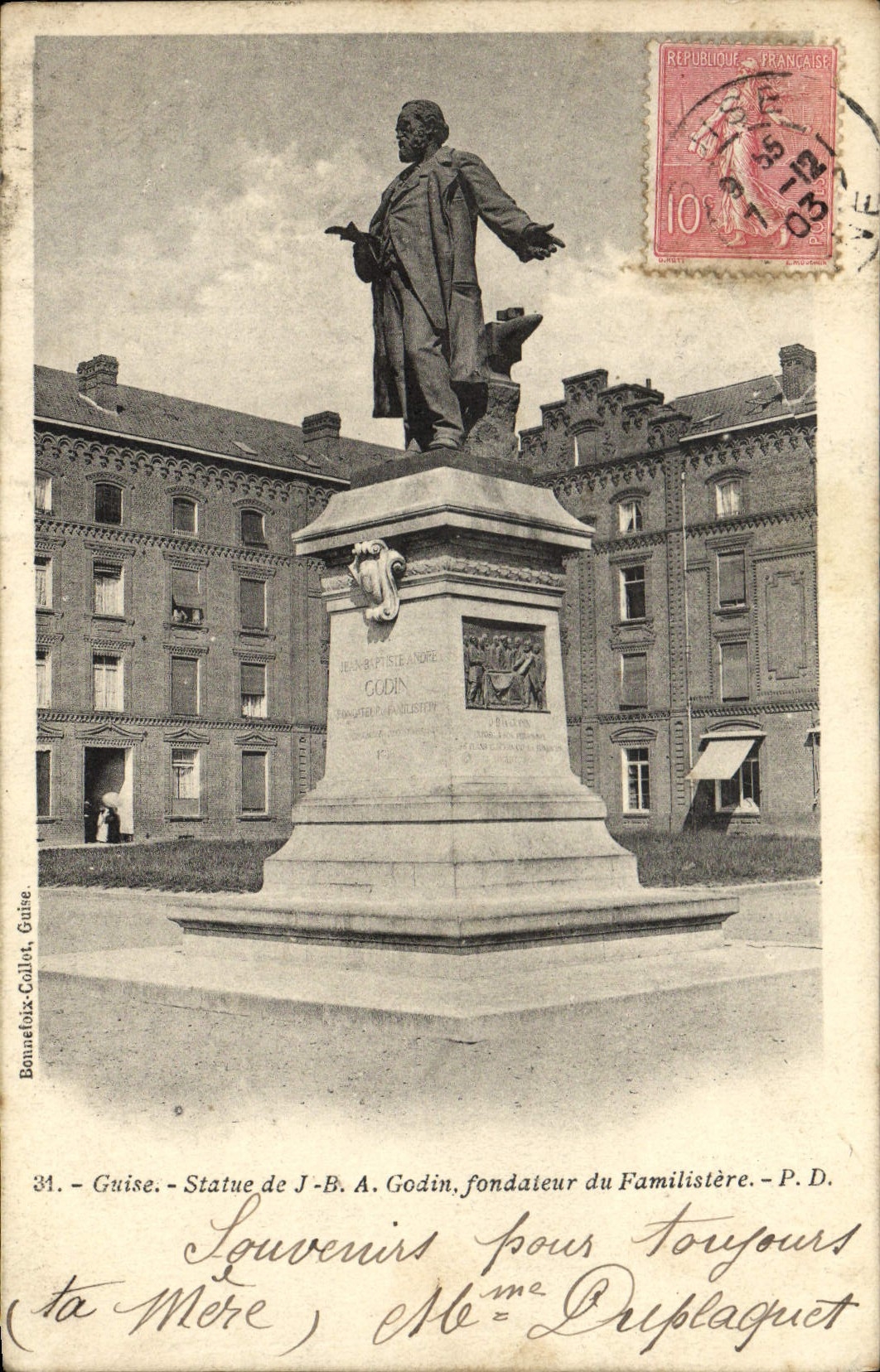 Guise — Statue von J.-B.-A. Godin, Gründer des Familistères — Bonnefoix-Collet, n°31