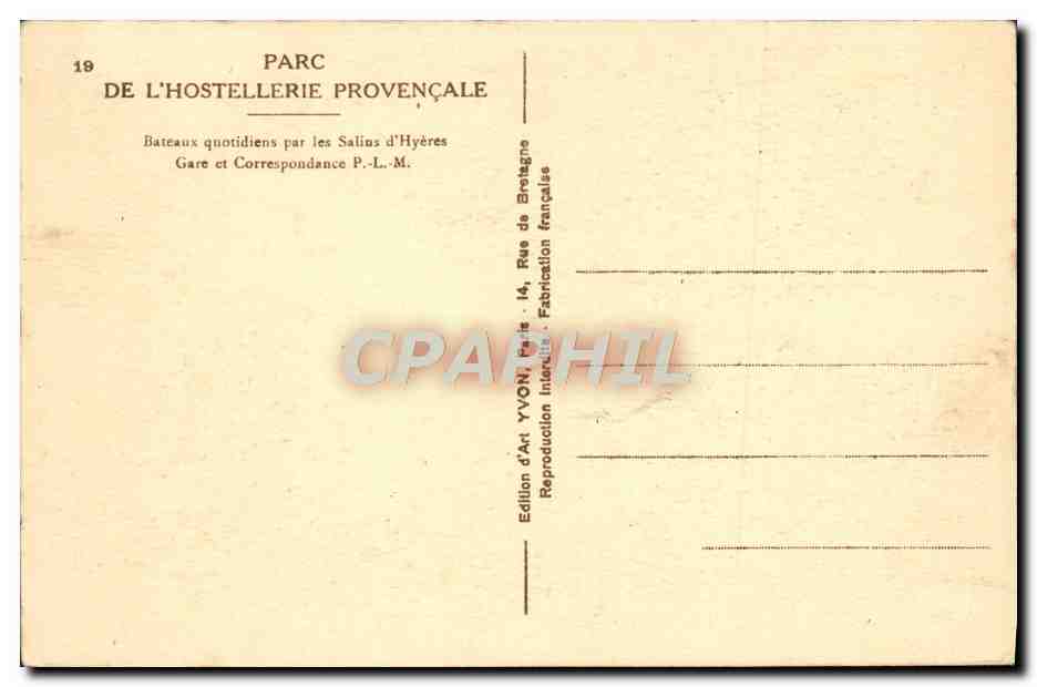 Ile de Port-Cros (Var) — vue pittoresque avec falaise — éditeur Yvon, n°19 — Verso
