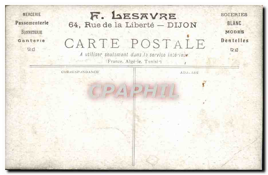 CPA Bords de St Galmier Publicite Lesavre Rue de la Liberte Dijon Mercerie Passementerie Bonneterie — Back