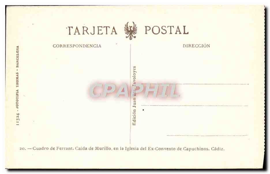 CPA Cuadro de Ferrant Cida de Murillo Cadiz — Verso