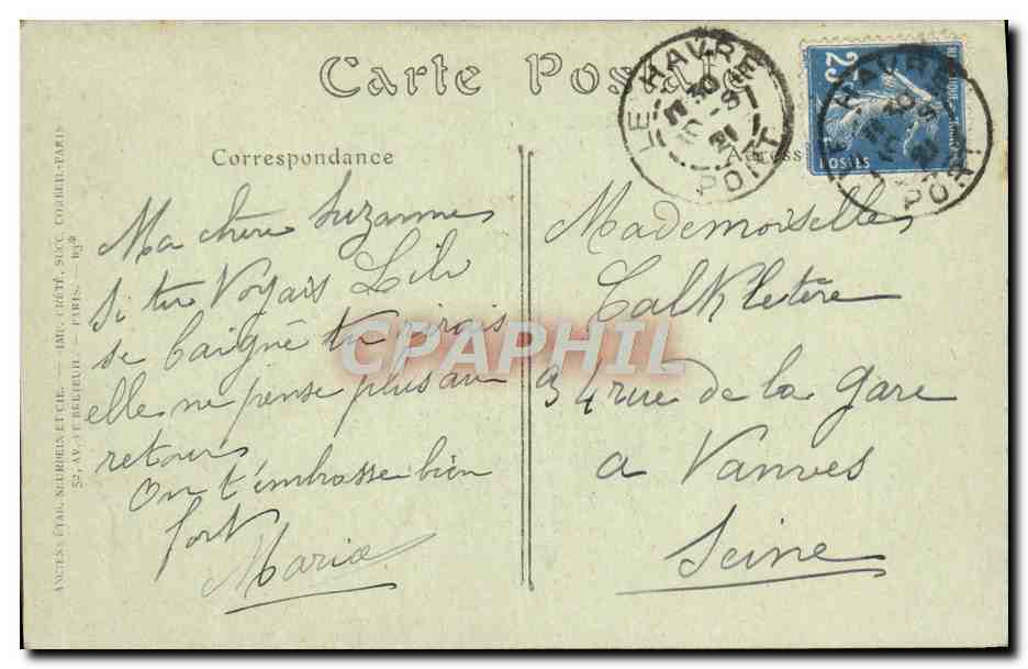 CPA La Havre L'Hotel de Ville Maggi — Rückseite