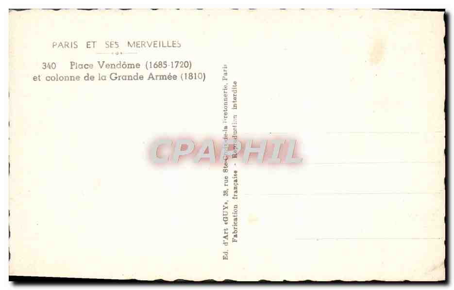 CPM Paris ses Merveilles Place vendome et Colonne de la Grande Armee — Rückseite
