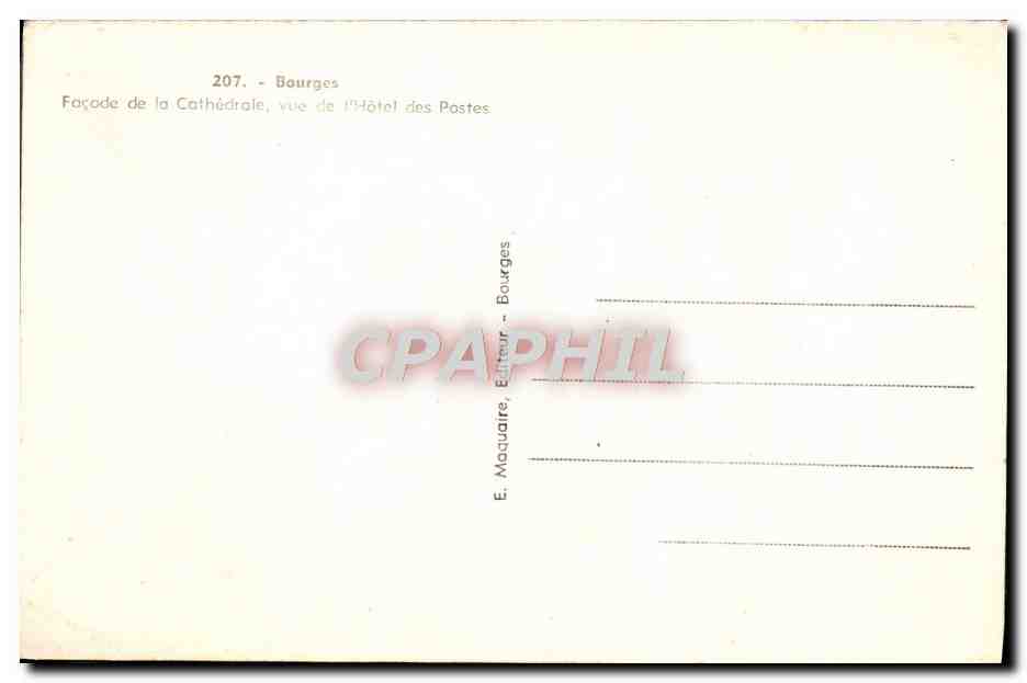 CPA Bourges Focade de la Cathedrale de L'Hotel des Postes — Rückseite