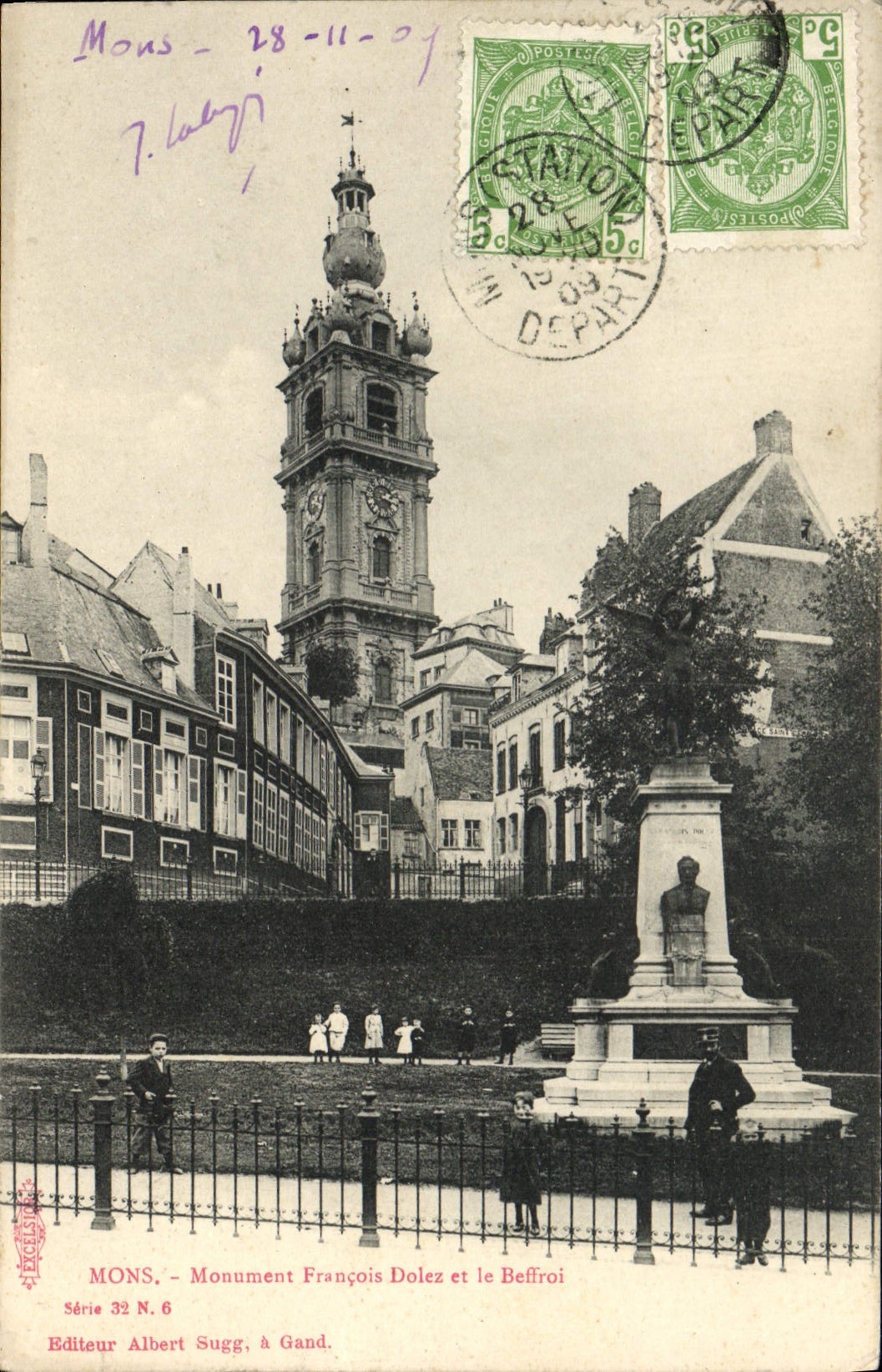 CPA Mons Monument Francois Dolez et le beffroi