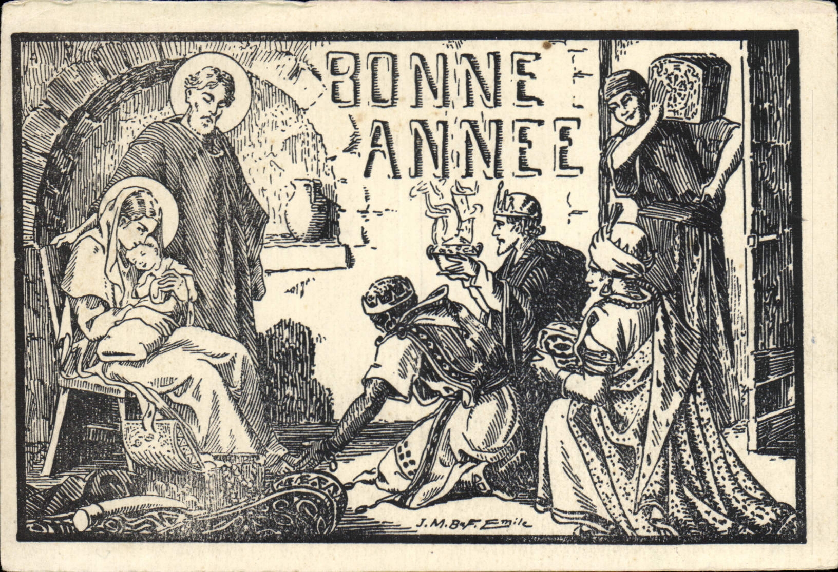 CPA Bonne annee Vierge Jesus Rois mages
