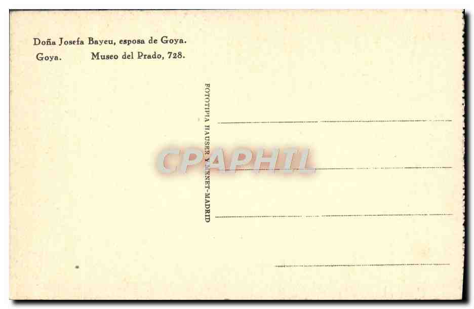 CPA Dona Josefa Bayeu esposa de Goya Museo del Prado  — Verso