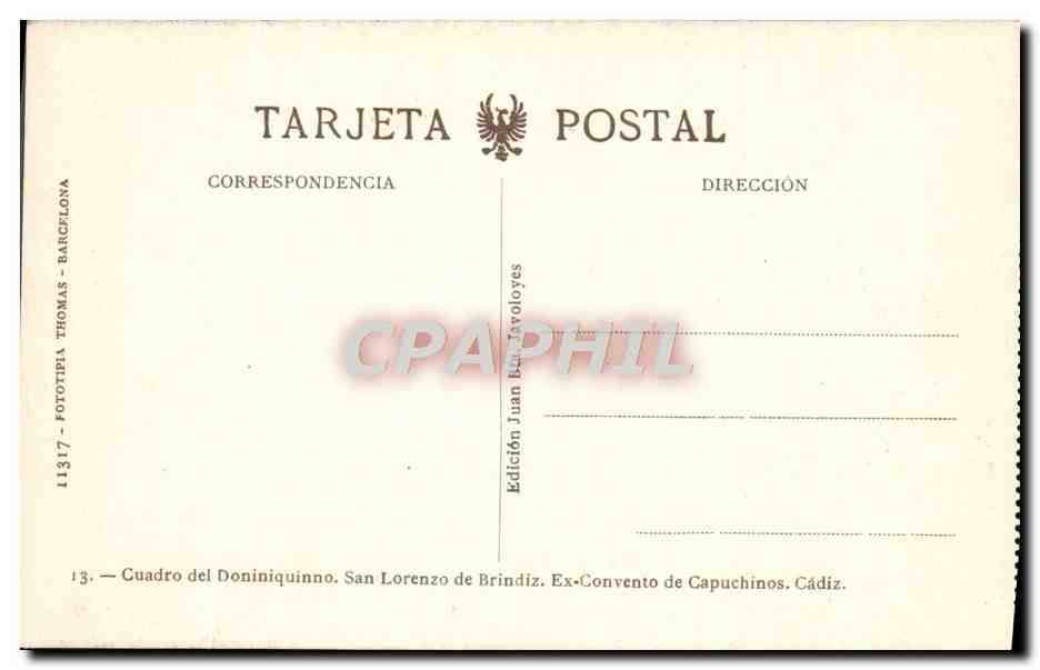 CPA Cuadro Del Doniniquinno San Lorenzo de Brindiz Convento de Capuchinos  — Verso