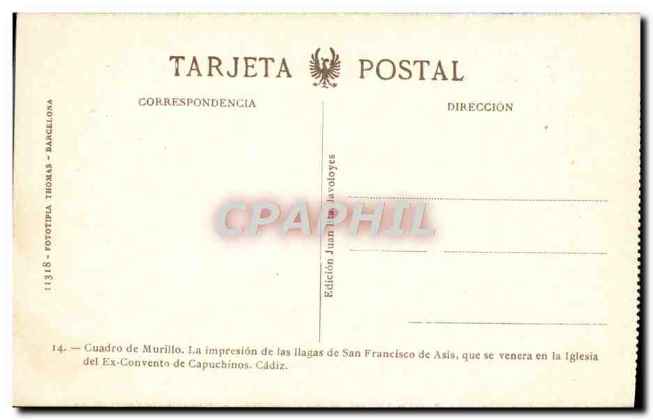 CPA Cuadro De Murillo Cadiz Convento de Capuchinos  — Verso