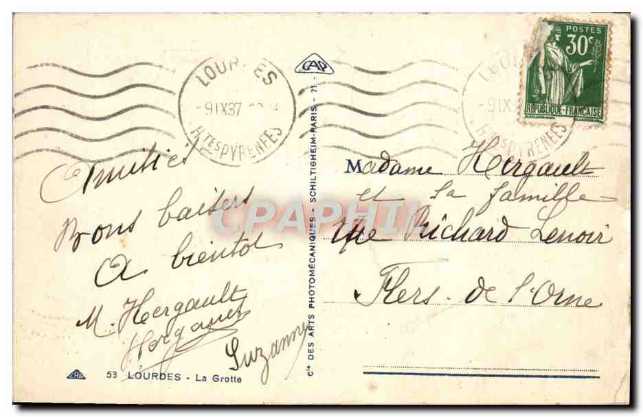 CPA Lourdes La Grotte — Verso