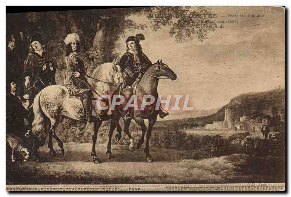 CPA Musee Du Louvre Ecole Hollandaise La promenade Chevaux Chien
