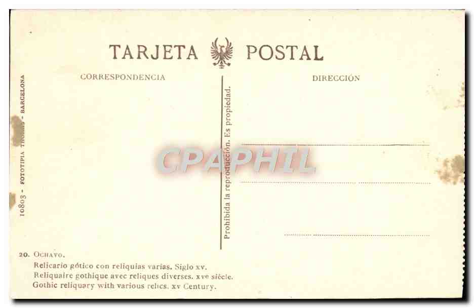 Reliquaire gothique avec diverses reliques — Siglo xv — Ochavo — Phototypia T. Ochavo, Barcelone — Reverso