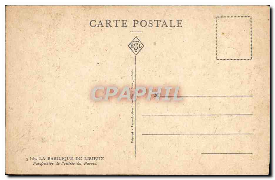 Die Basilika von Lisieux — Perspektive des Eingangs zum Vorplatz — Verlag BSL, n°3 bis — Rückseite