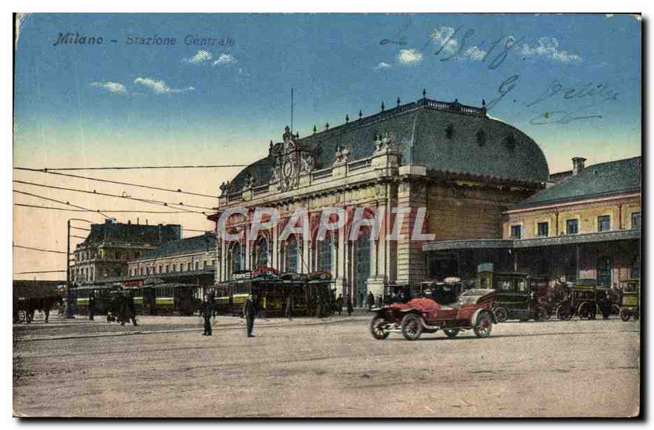 CPA Milano Stazione Gentrale Automobile Tramways 