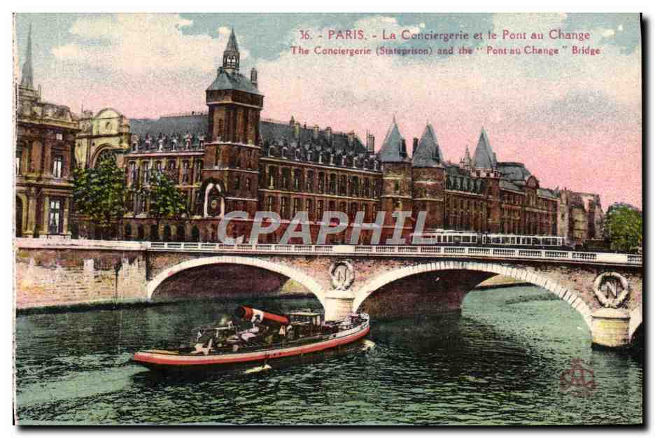 CPA Paris La Conciergerie Et Le Pont Au Change Peniche Bateau 