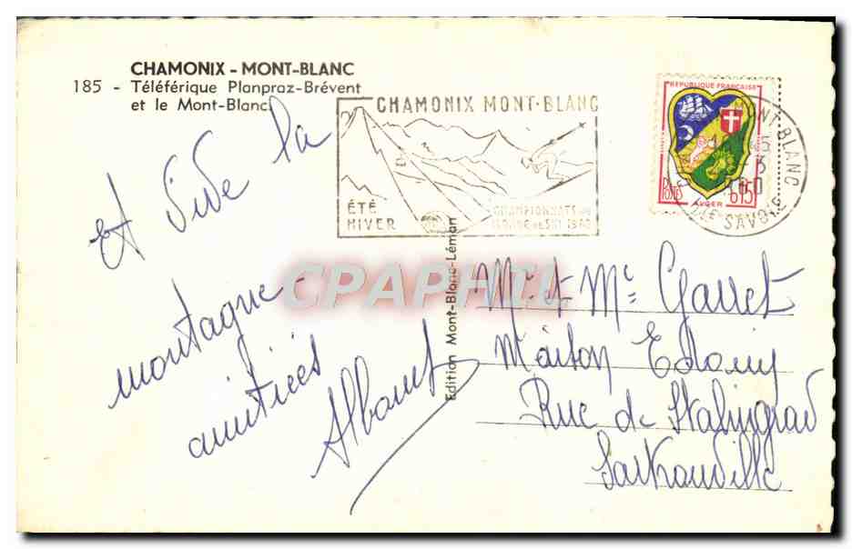 CPM Chamonix Mont Blanc Teleferique Planproz Brevent Et Le Mont Blanc — Rückseite