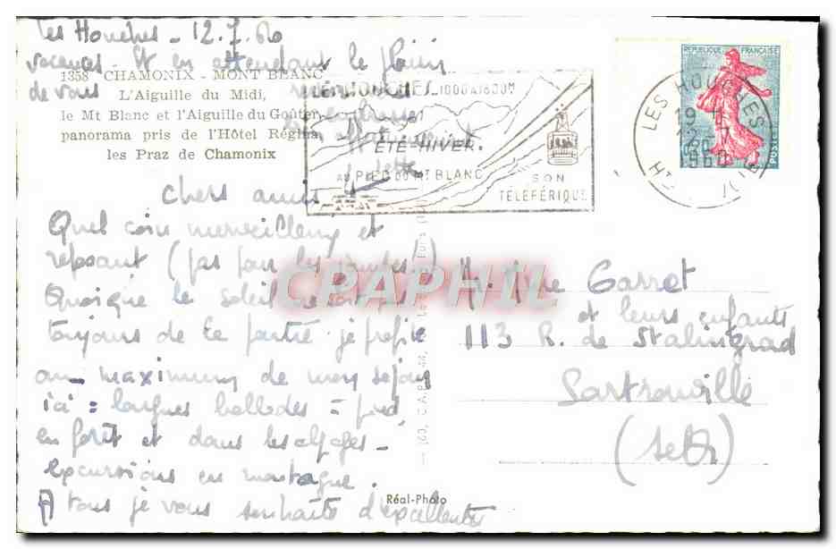 CPM Chamonix Mont Blanc L'Aiguille Du Midi Le Mt Blanc Aiguille du Gouter Hotel regina Prez  — Verso
