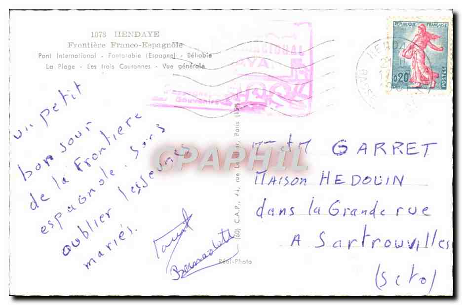 Hendaye — Souvenir de la frontière franco-espagnole — Réal-Photo — Verso