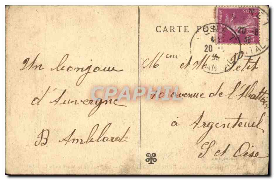 L'Auvergne — Cantal. RIOM ES-MONTAGNE — Le Pont de la Mort de la Clidelle — Verso