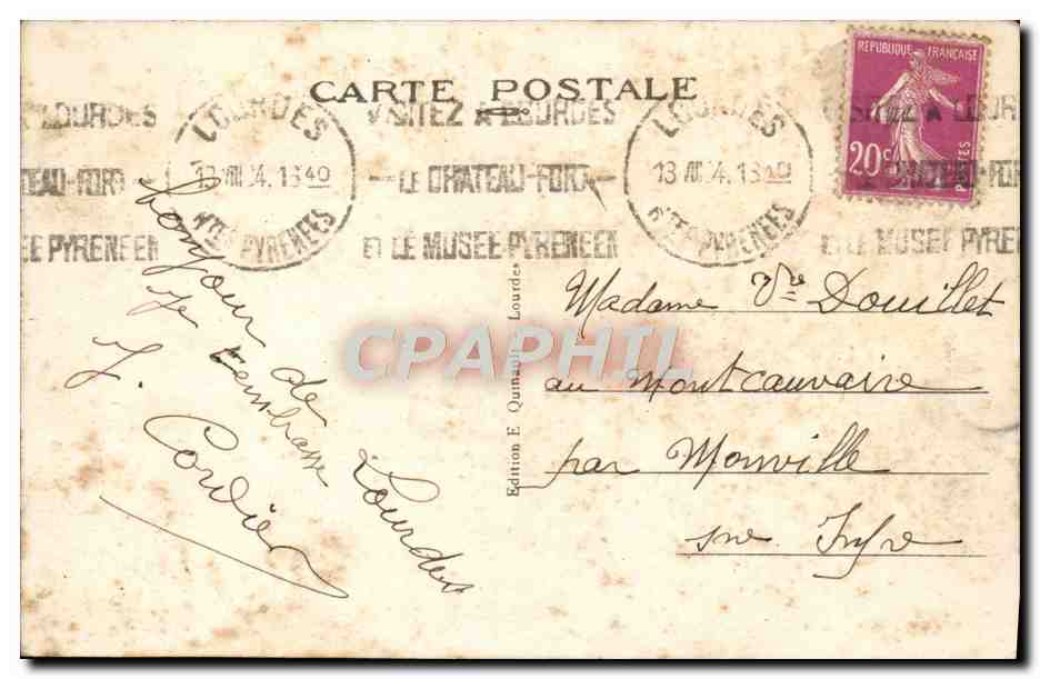 CPA Lourdes Le Chateau Fort Et Le Gave — Verso