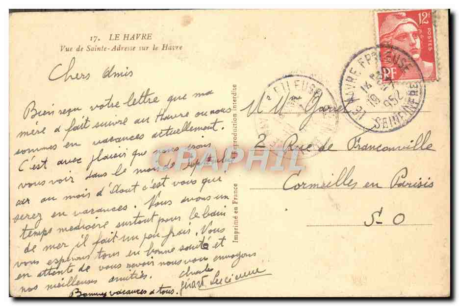 CPA Le Havre Vue De Sainte Adresse Sur Le Havre — Verso