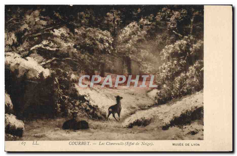 CPA Courbet Les Chevreuils Effet de neige Musee de Lyon Biche