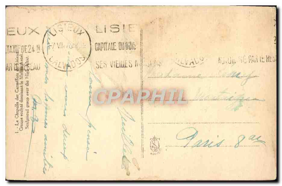 CPA La Chapalle des Carmelites Lisieux — Rückseite