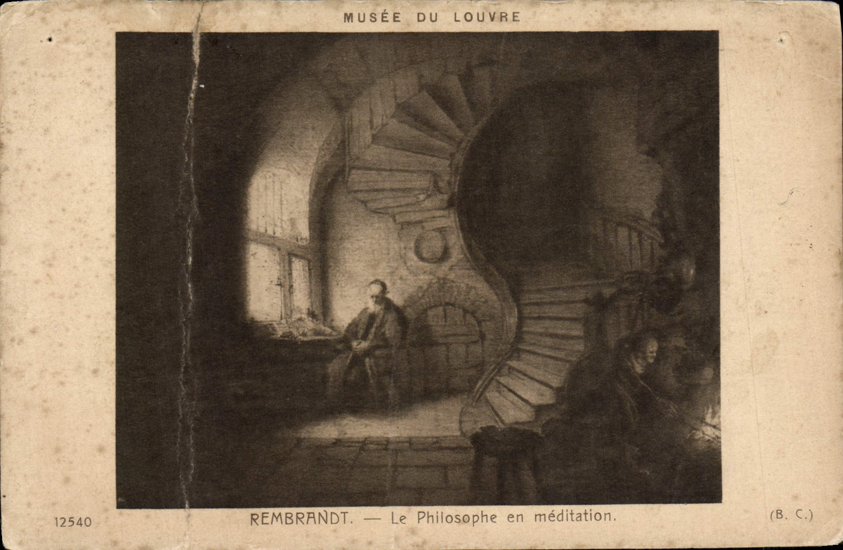 Vintage Postcard Rembrandt The Philosopher in Meditation Museum of Louvre Paris