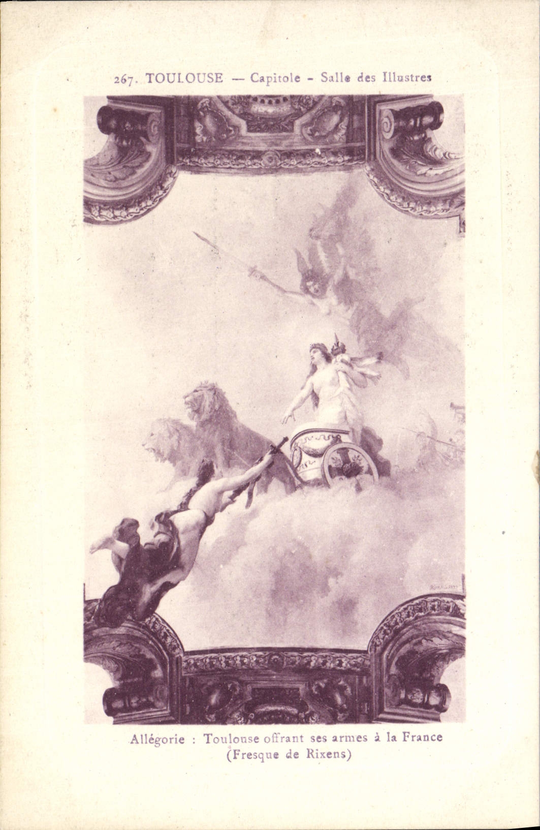 Toulouse — Capitole — Saal der Ehrwürdigen — Allegorie: Toulouse bietet seine Waffen der Frankreich — Fresque von Rixens