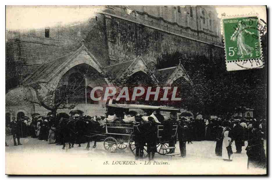 CPA Lourdes Les Piscines Attelage