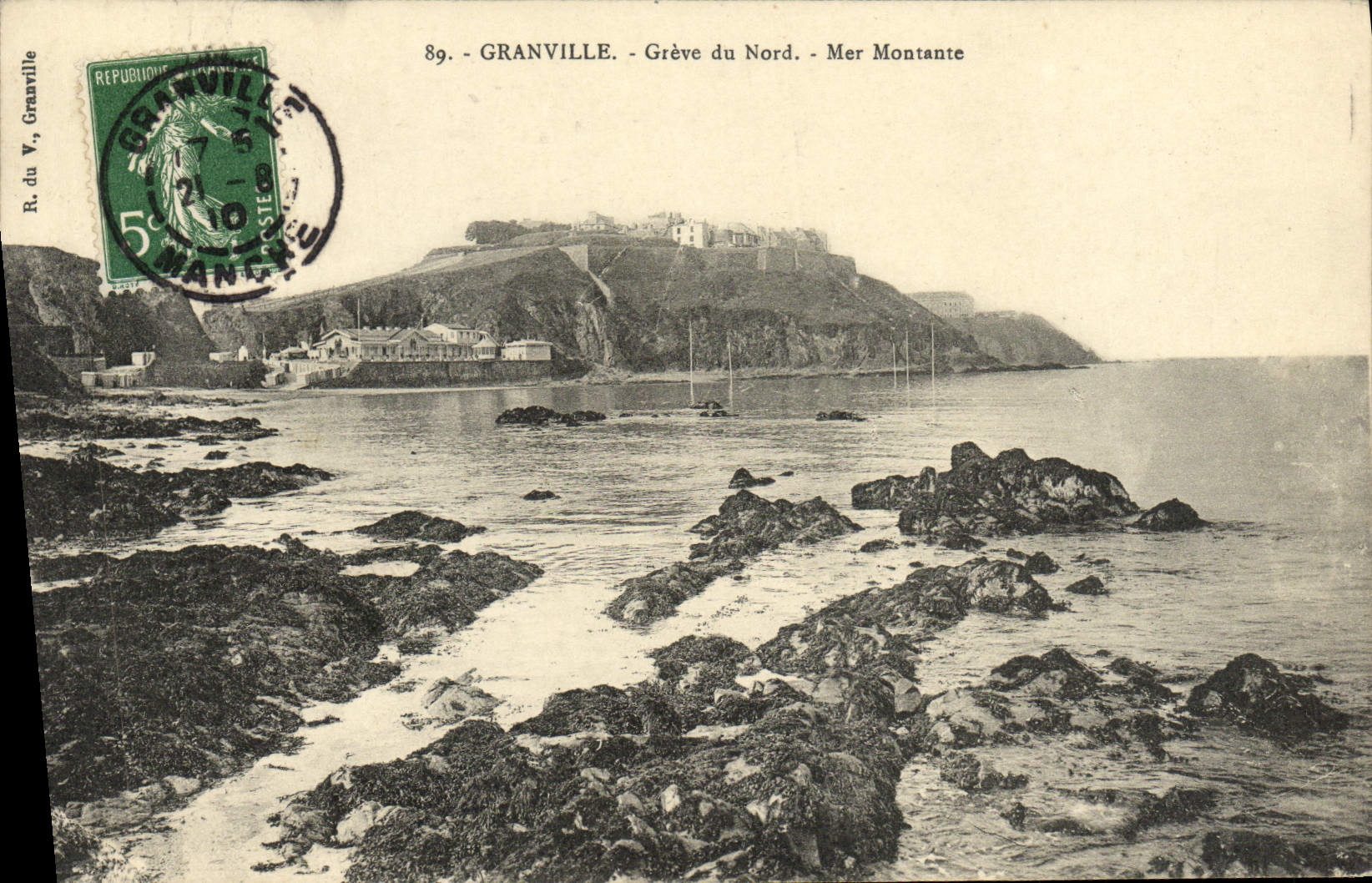 Granville - Grève du Nord - Mer Montante — éditeur R. du V., Granville, n° 89