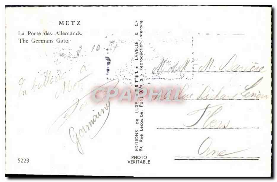 CPM Metz La Porte Des Allemands Militaria  — Verso