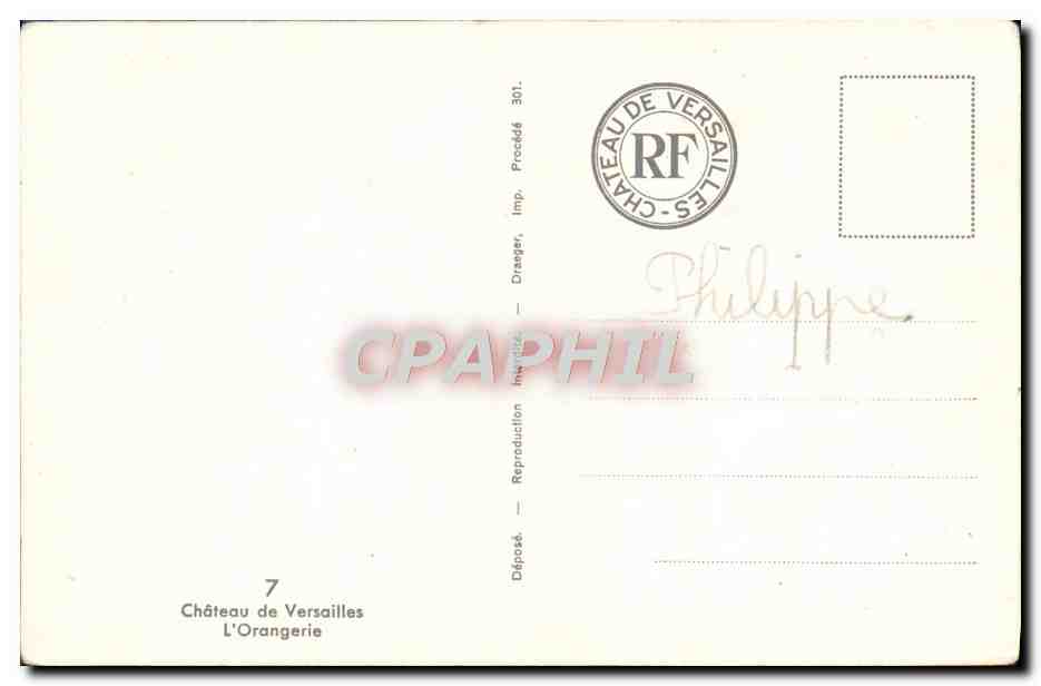 CPA Chateau De Versailles L'Orangerie — Verso