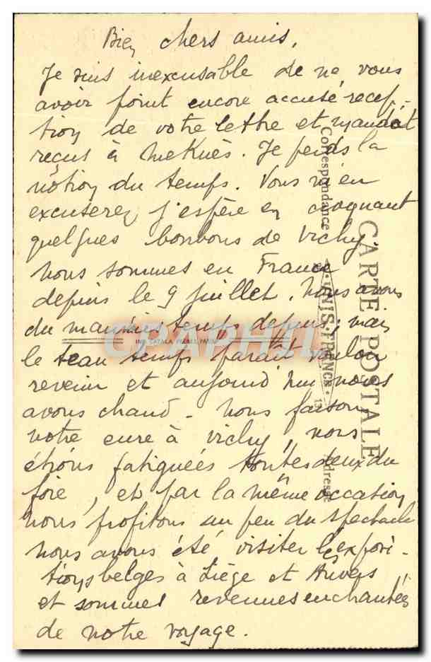 CPA Vichy Le Casino — Verso