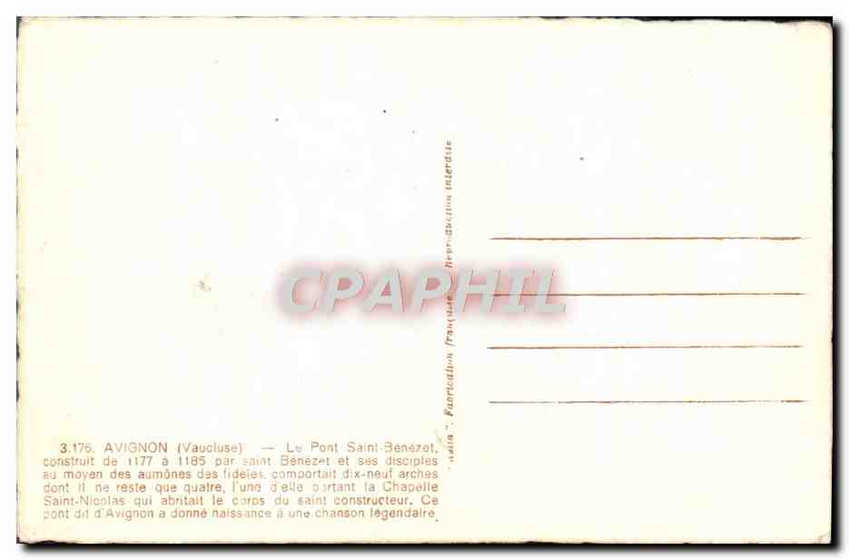 CPA Avignon Le Pont Saint Benezet — Verso