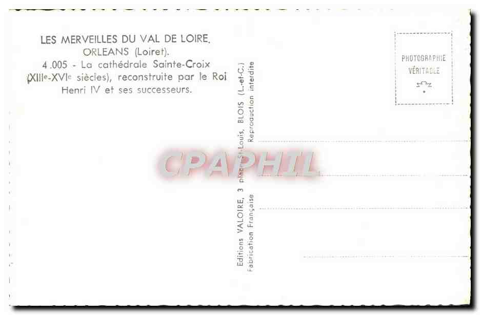 CPM Les Merveilles Du Val De Loire Orleans La cathedrale Sainte Croix  — Rückseite