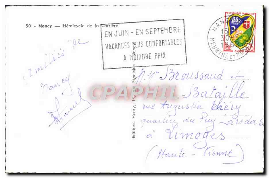 CPM Nancy Hemicycle de la Corriere — Verso