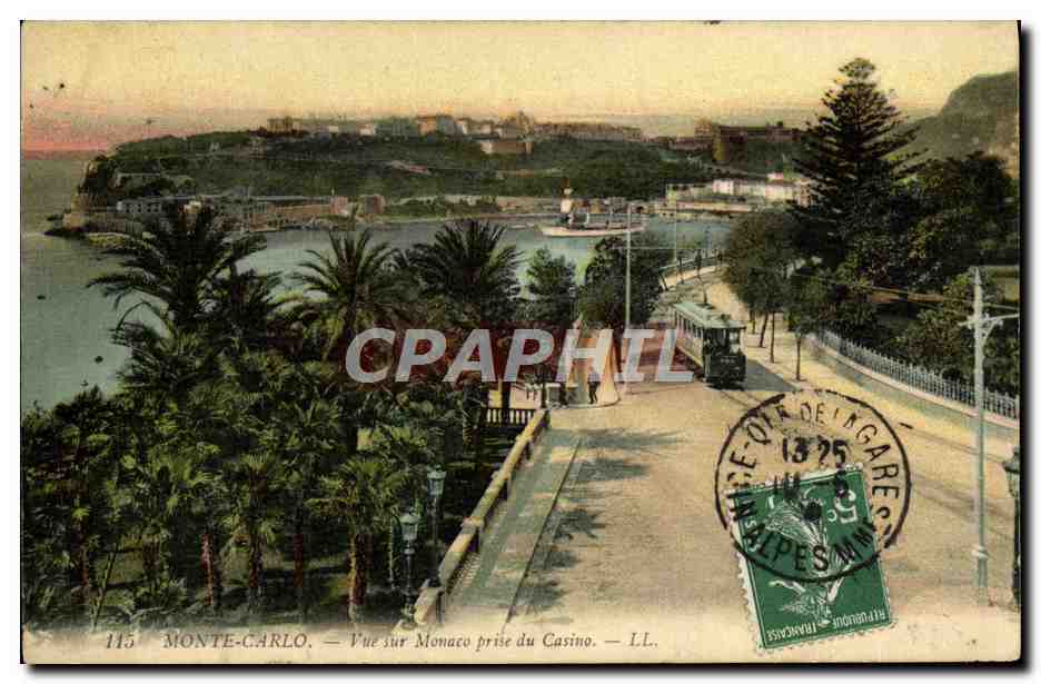 CPA Monte Carlo Vue sur Monaco prise du Casino Tramway